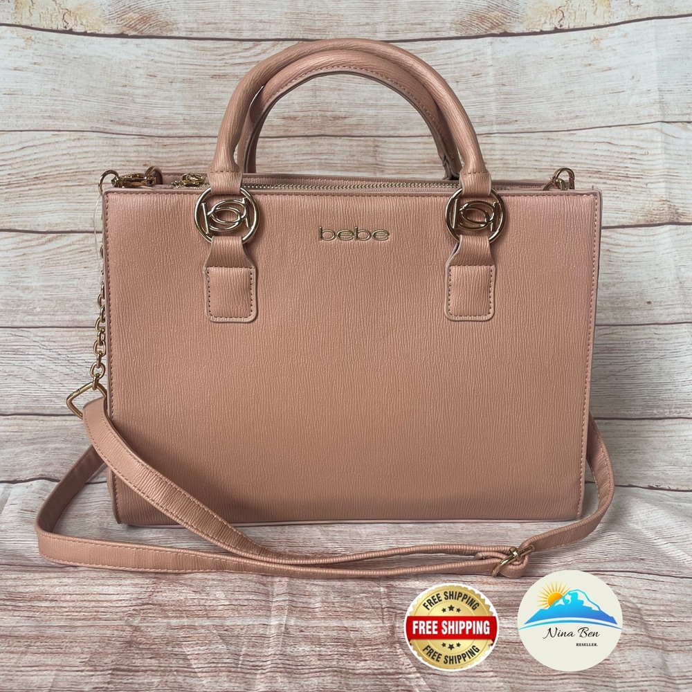 Bebe Sarah vegan leather satchel dusty rose color handbag blush pink